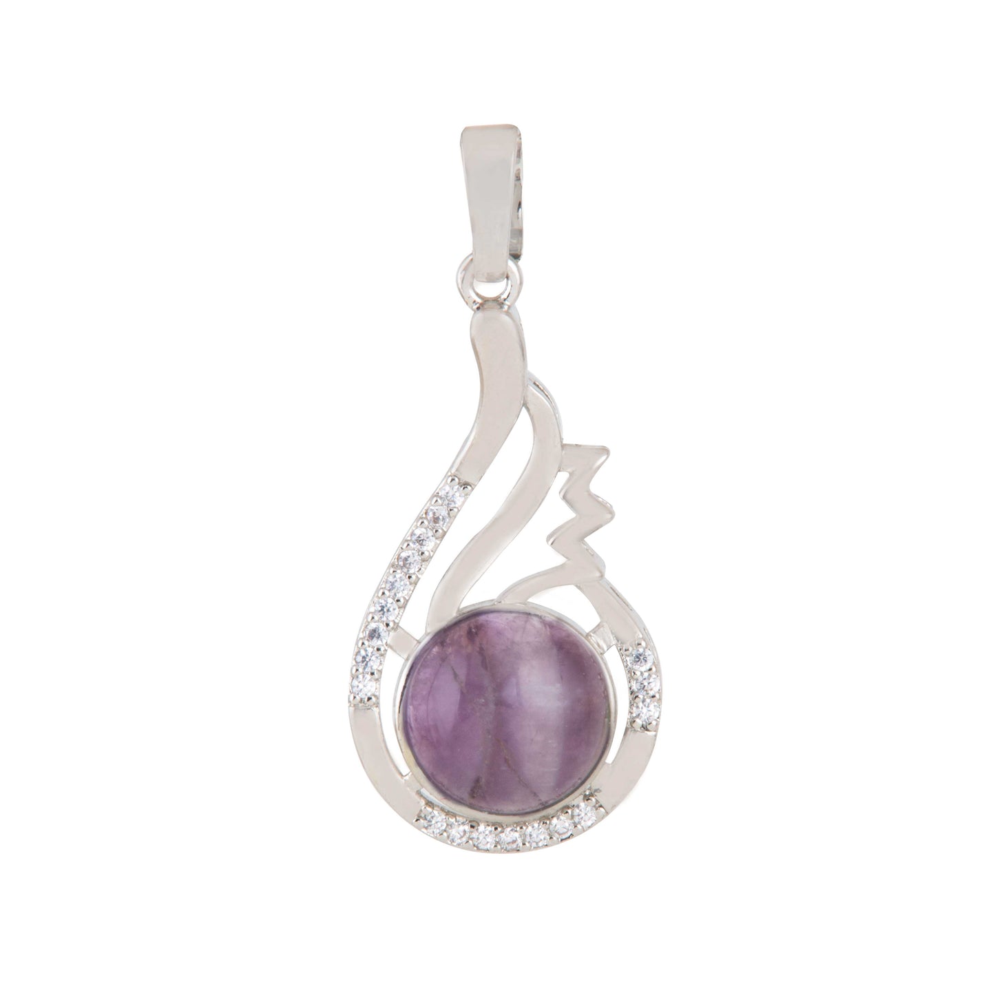 Natural Amethyst Round Crystal Pendant in metal