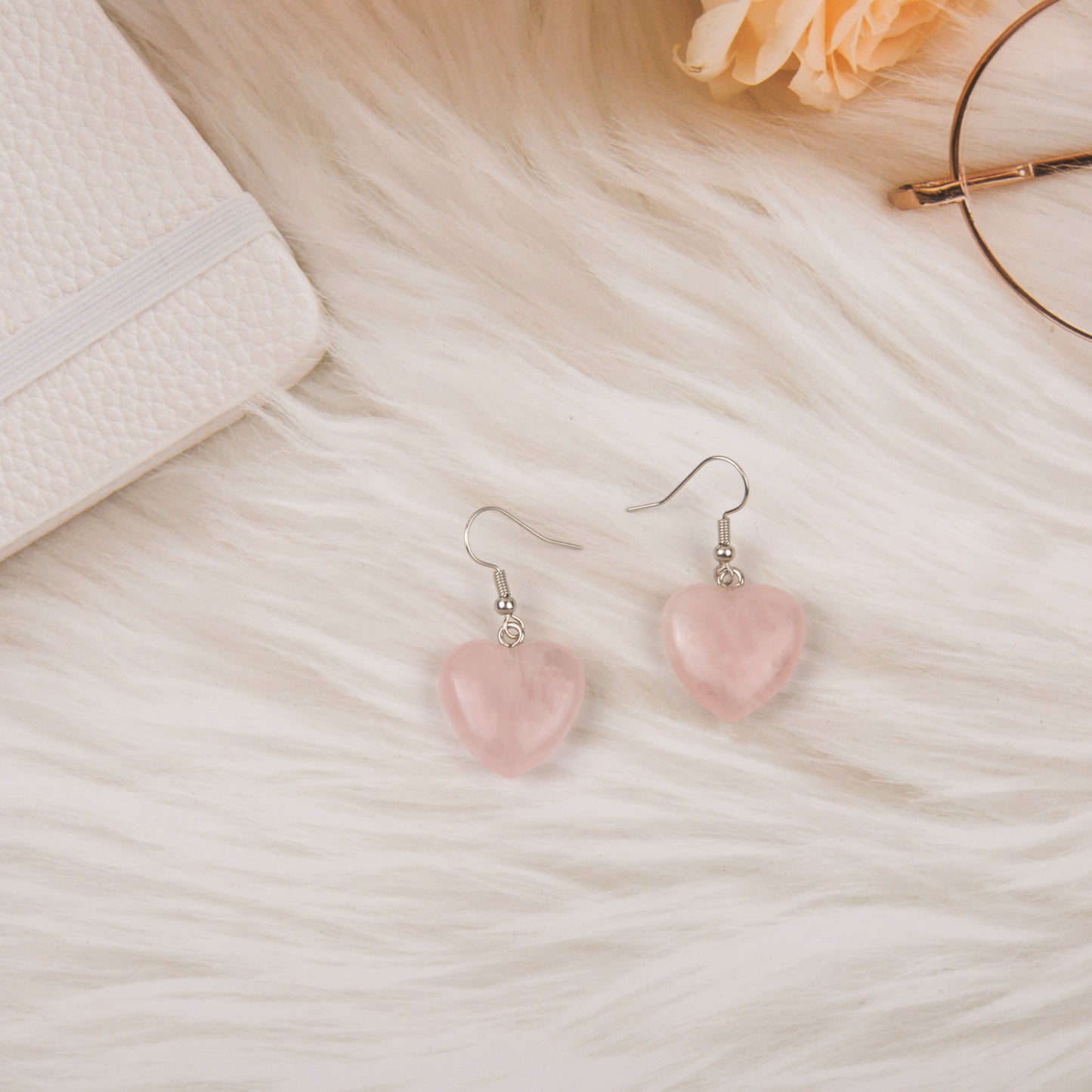 Natural Rose Quartz Crystal earring in metal for Women