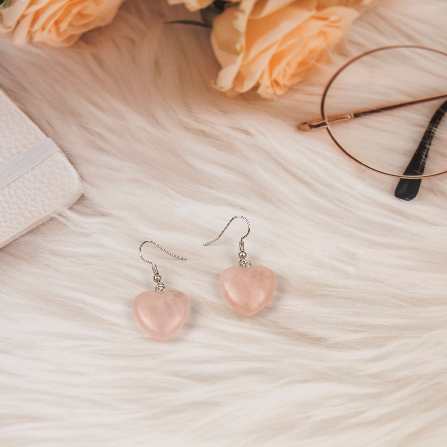 Natural Rose Quartz Crystal earring in metal for Women