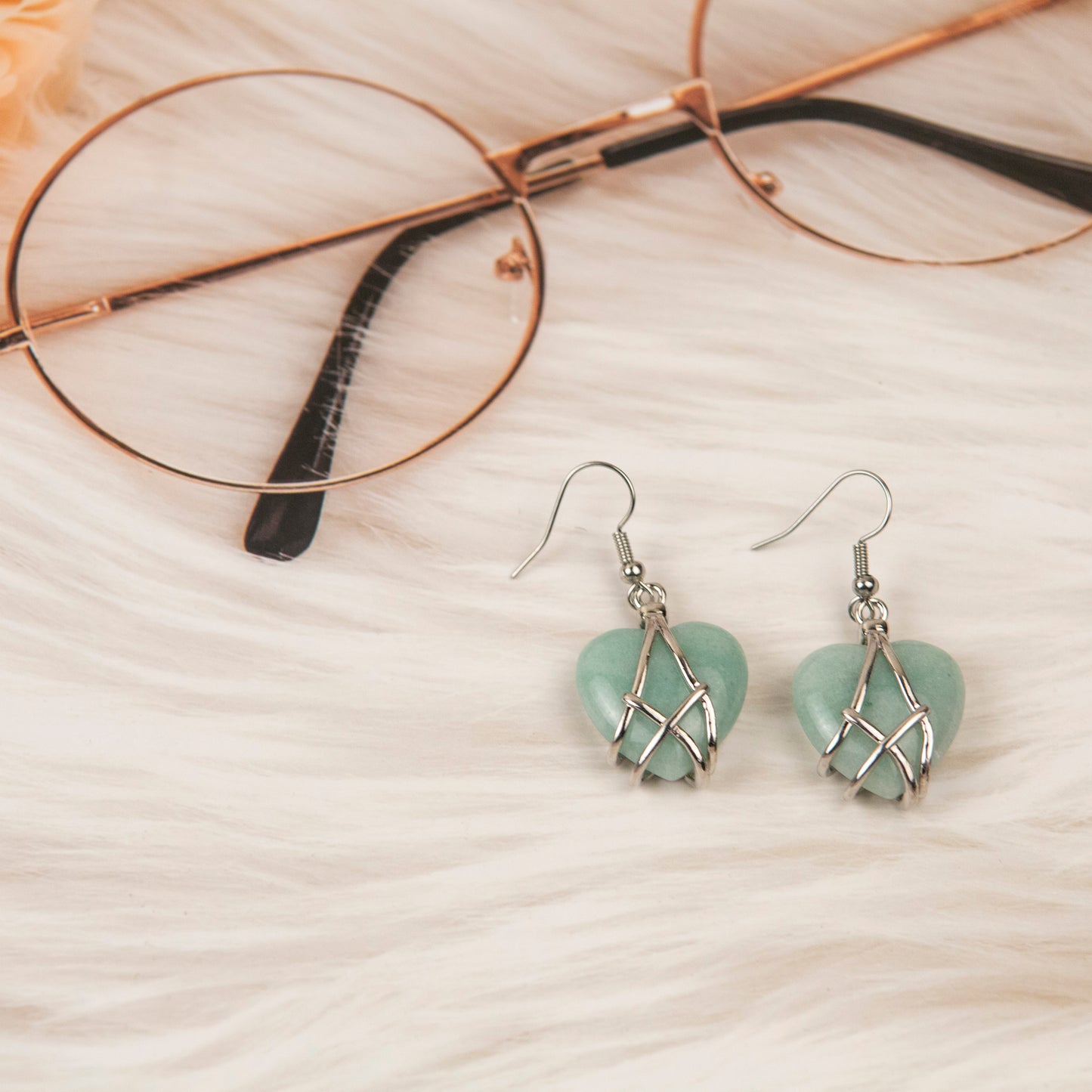 Natural Green Aventurine Crystal earring in metal for Women