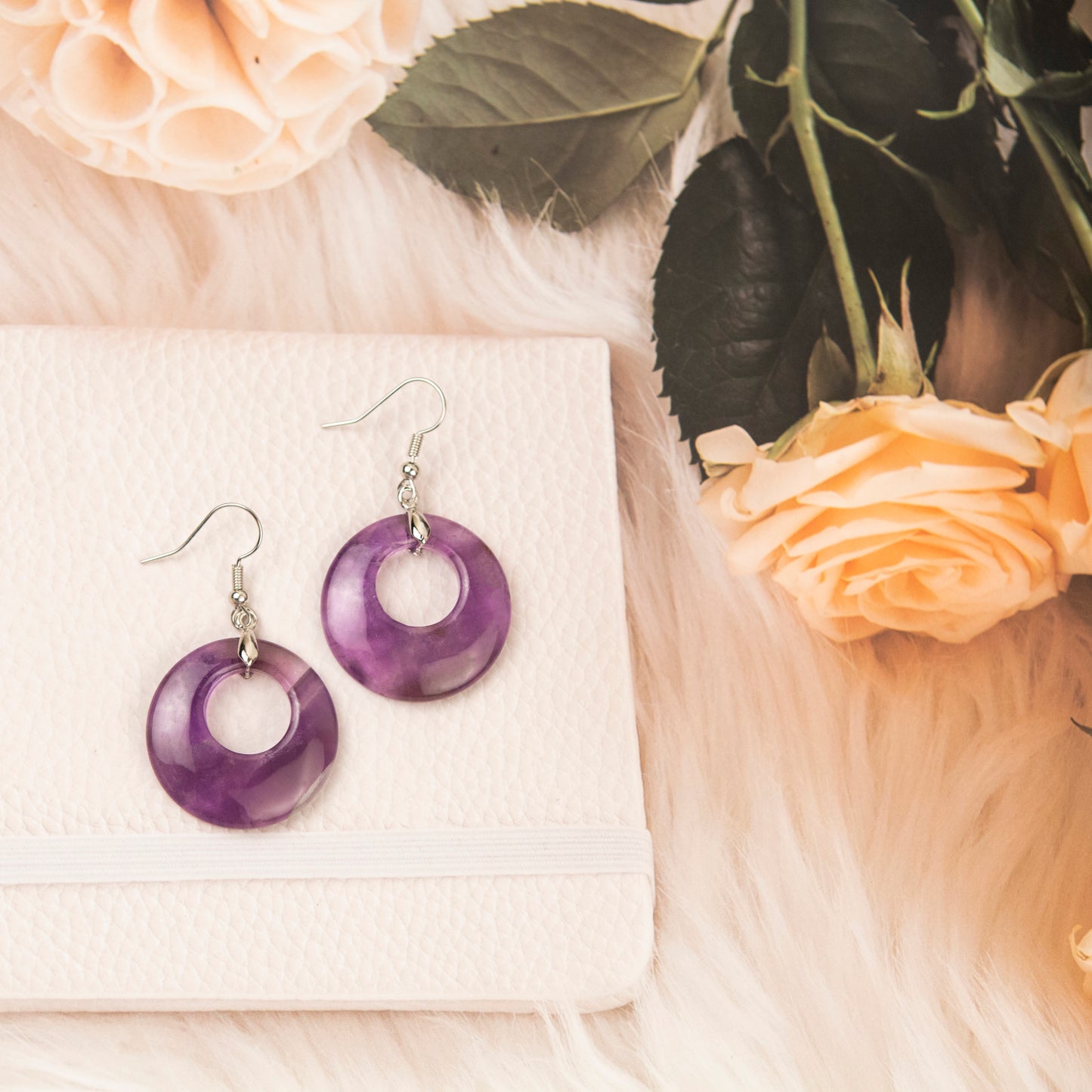 Natural Amethyst Crystal earring in metal For Women