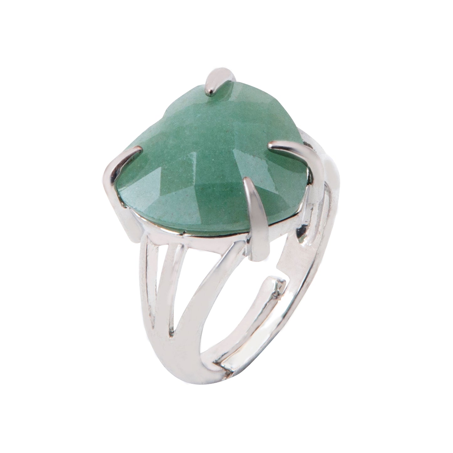 Natural Green Aventurine Crystal Heart ring in metal with Adjustable Size For Men And Women