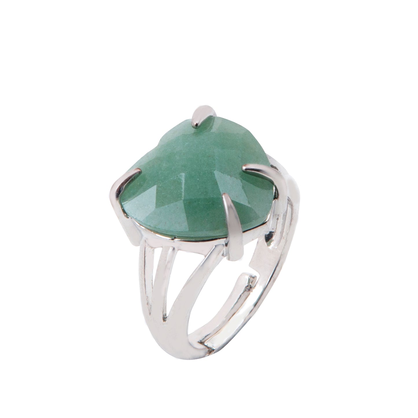 Natural Green Aventurine Crystal Heart ring in metal with Adjustable Size For Men And Women