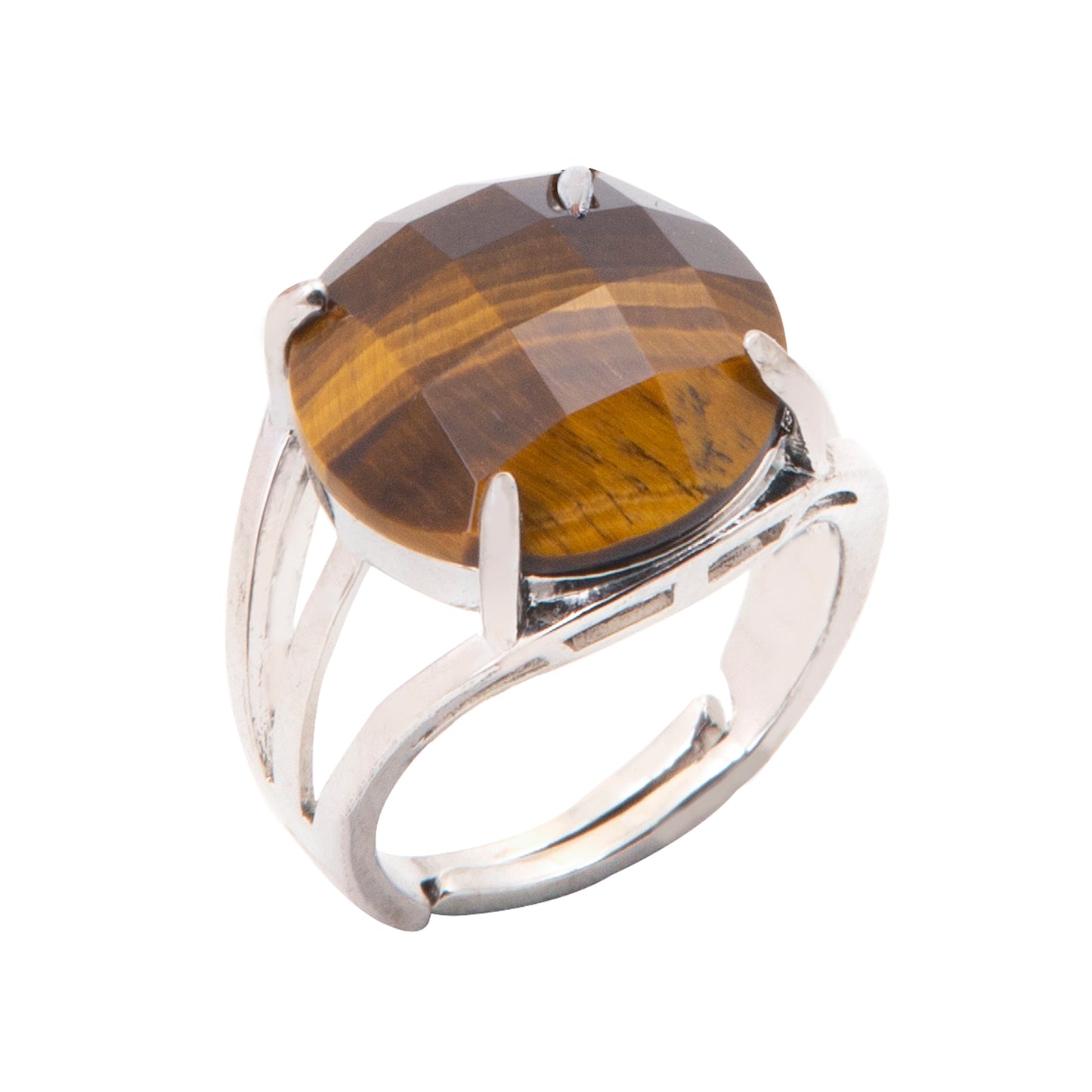 Natural Tigers Eye Crystal Round ring in metal with Adjustable Size For Men And Women