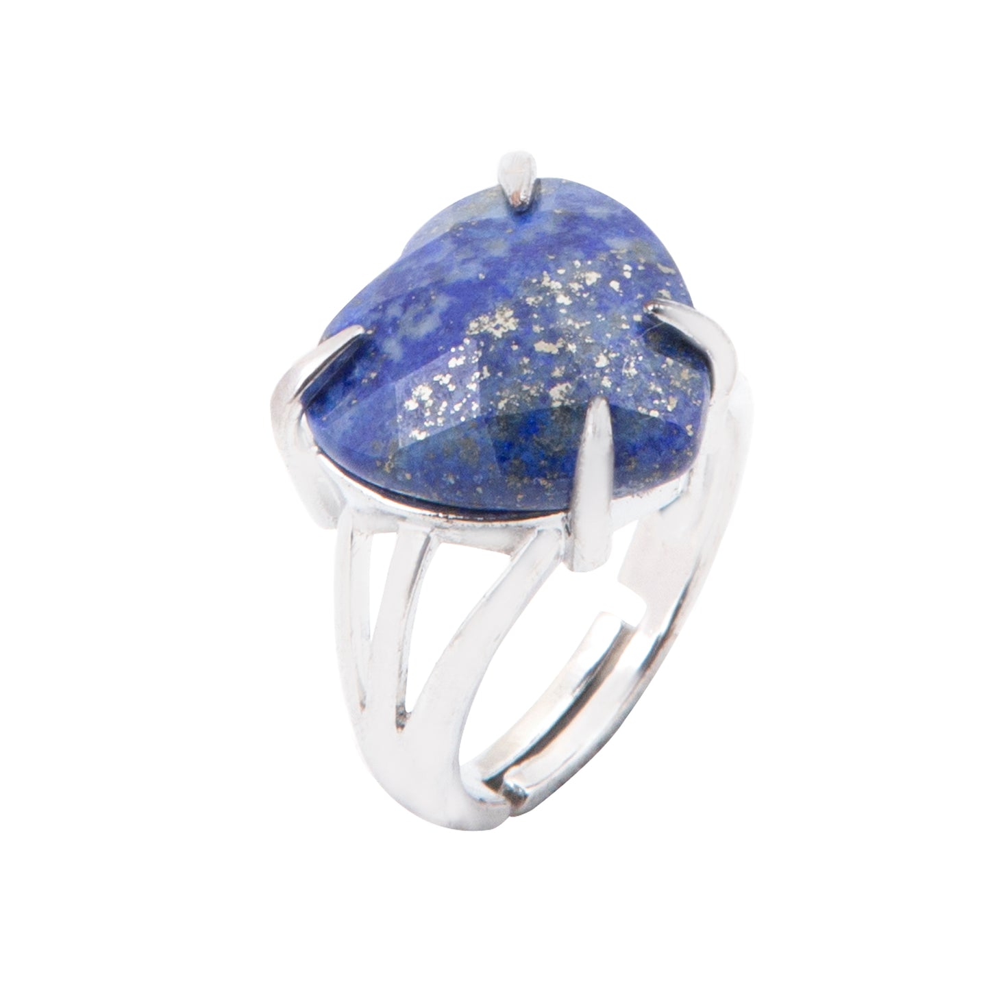 Natural Lapis Lazulli Crystal Heart ring in metal with Adjustable Size For Men And Women