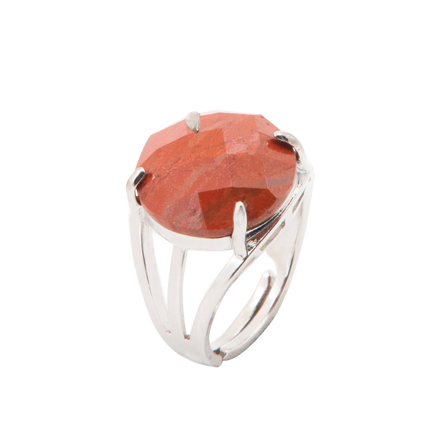 Natural Red Jasper Crystal Round ring in metal with Adjustable Size For Men And Women