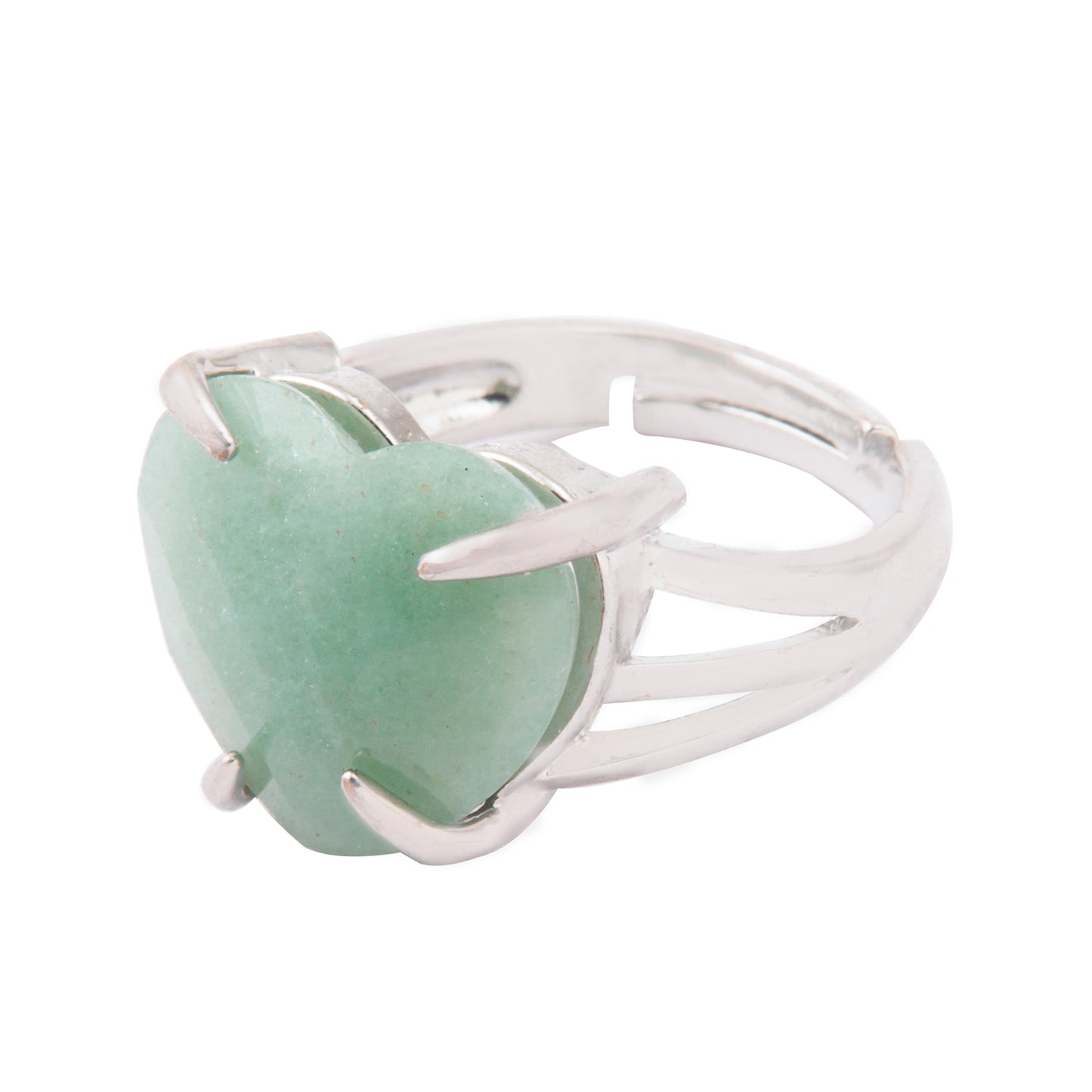 Natural Green Aventurine Crystal Heart ring in metal with Adjustable Size For Men And Women