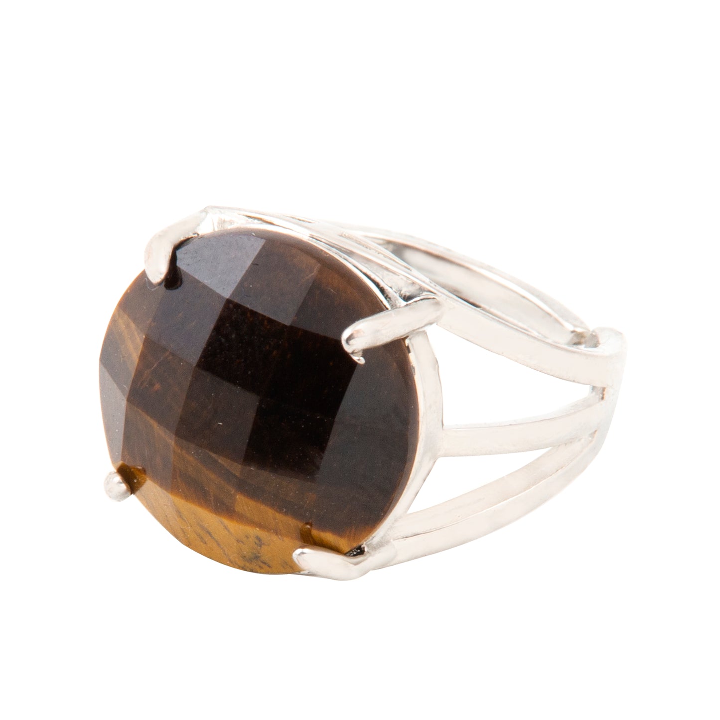 Natural Tigers Eye Crystal Round ring in metal with Adjustable Size For Men And Women