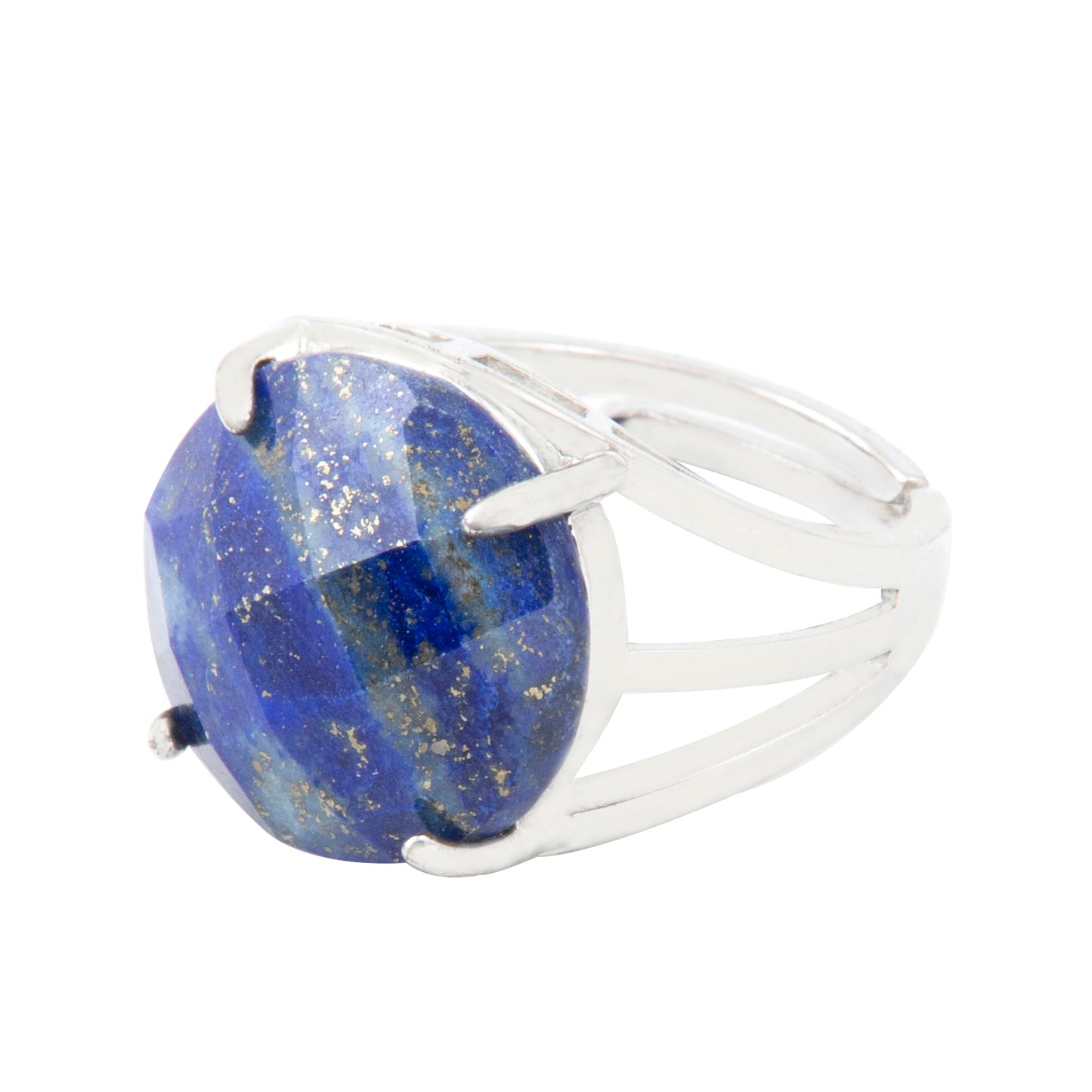 Natural Lapis Lazulli Crystal Round ring in metal with Adjustable Size For Men And Women