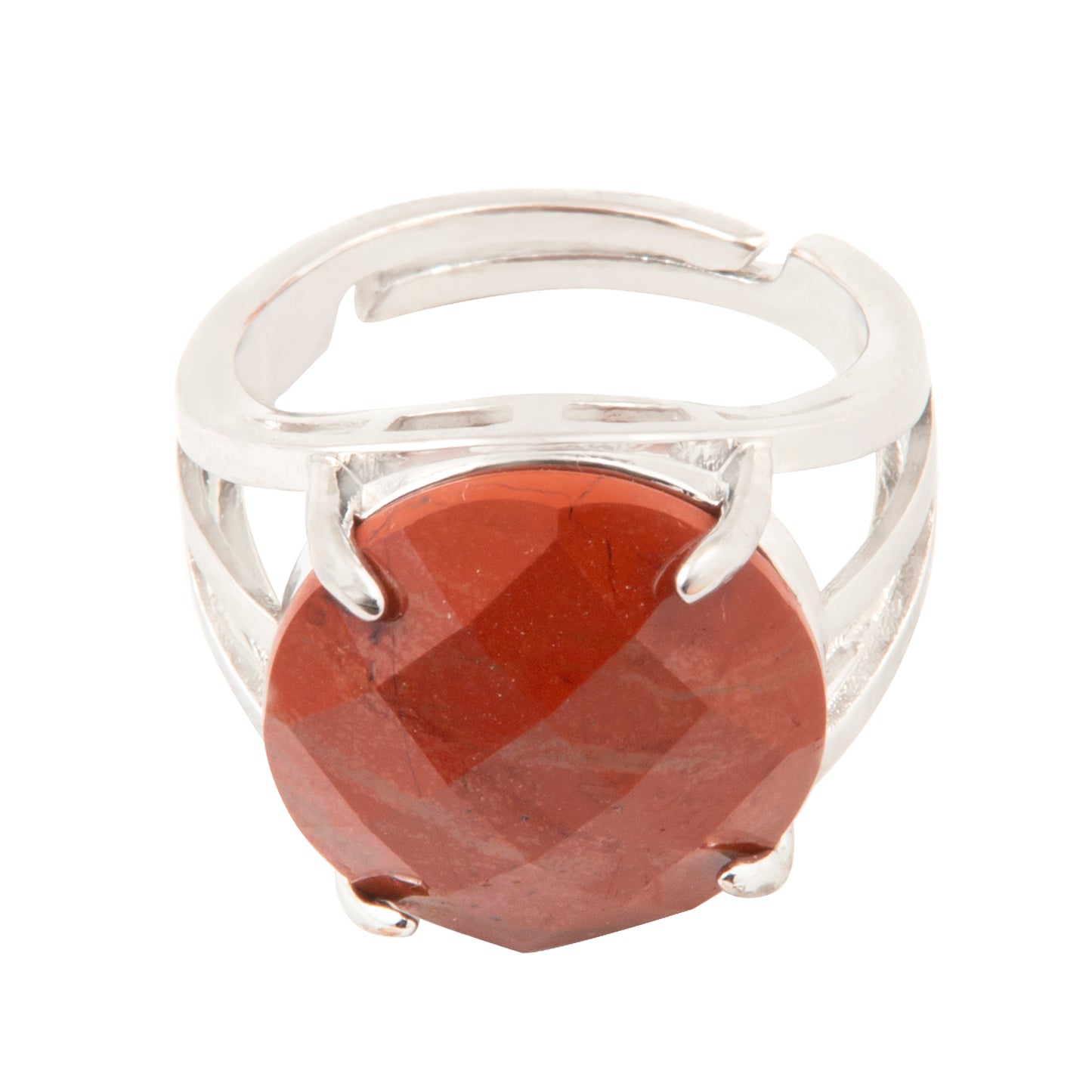 Natural Red Jasper Crystal Round ring in metal with Adjustable Size For Men And Women