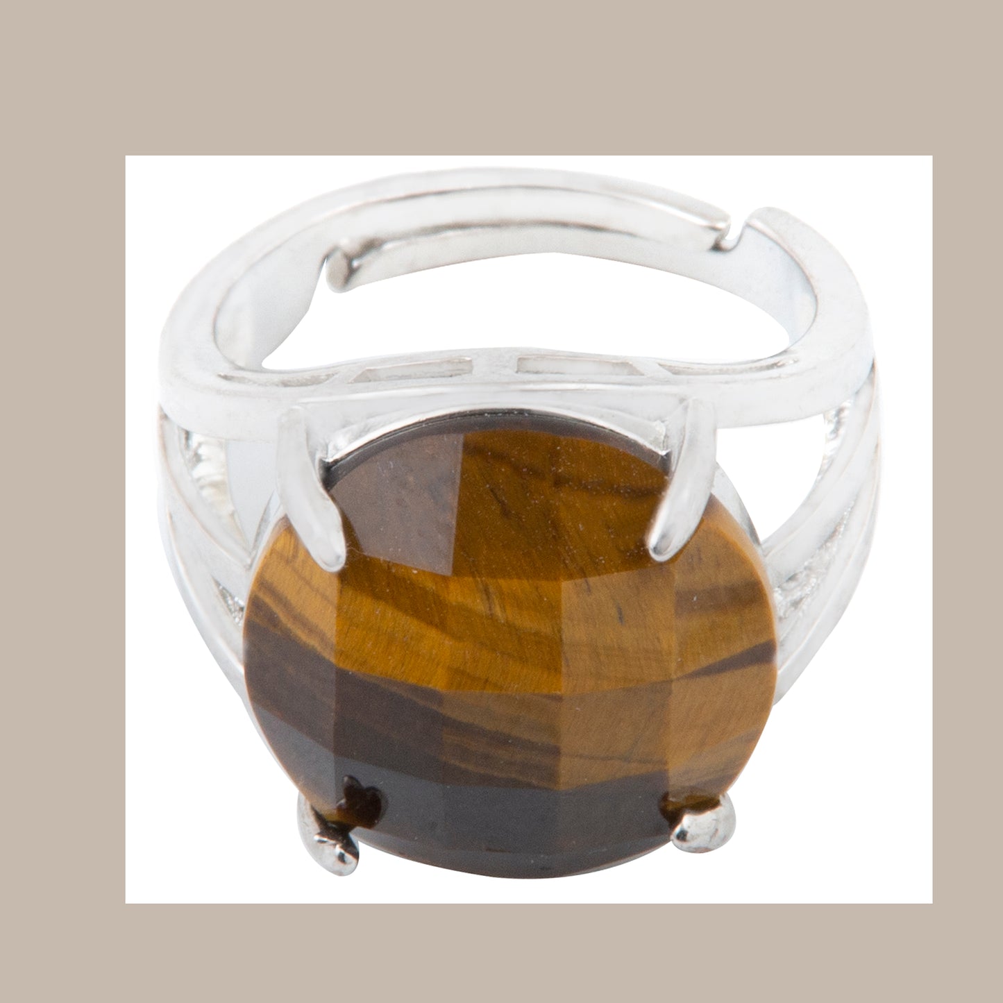 Natural Tigers Eye Crystal Round ring in metal with Adjustable Size For Men And Women