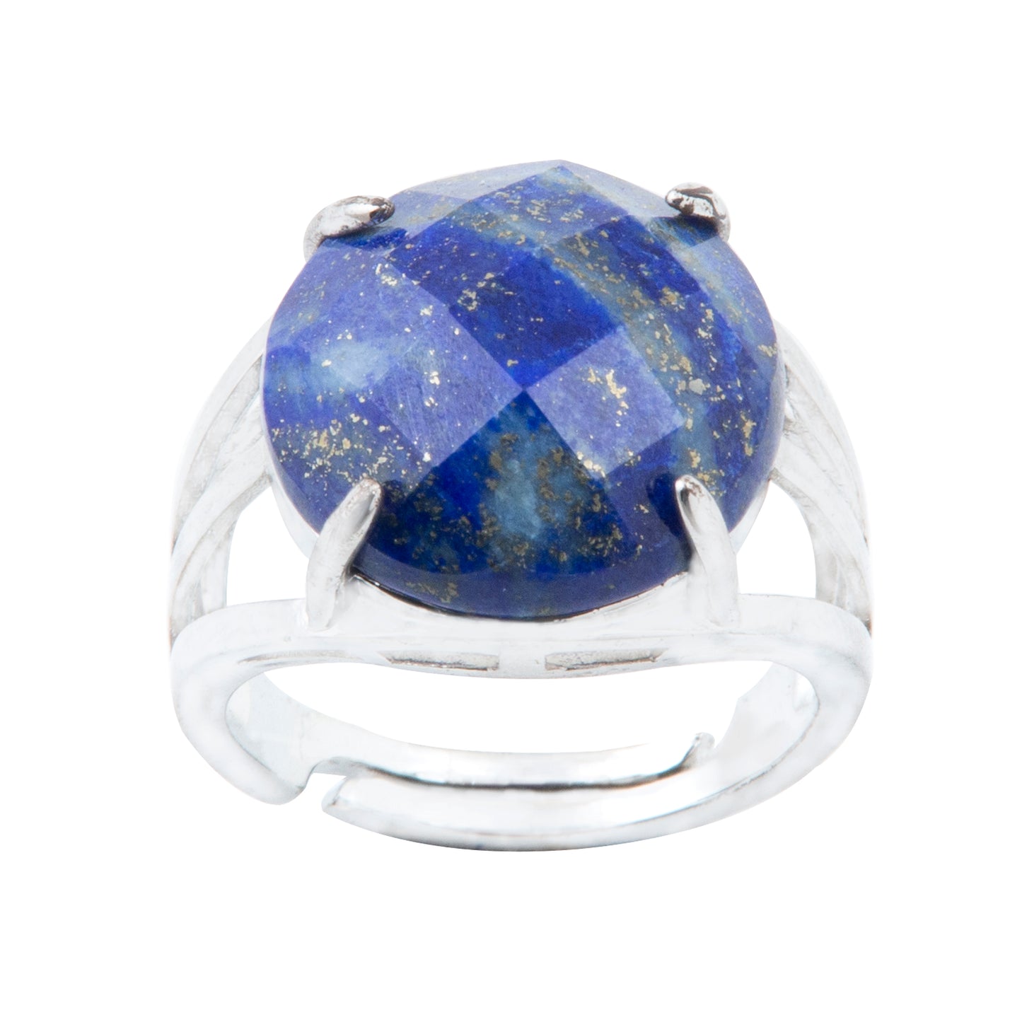 Natural Lapis Lazulli Crystal Round ring in metal with Adjustable Size For Men And Women