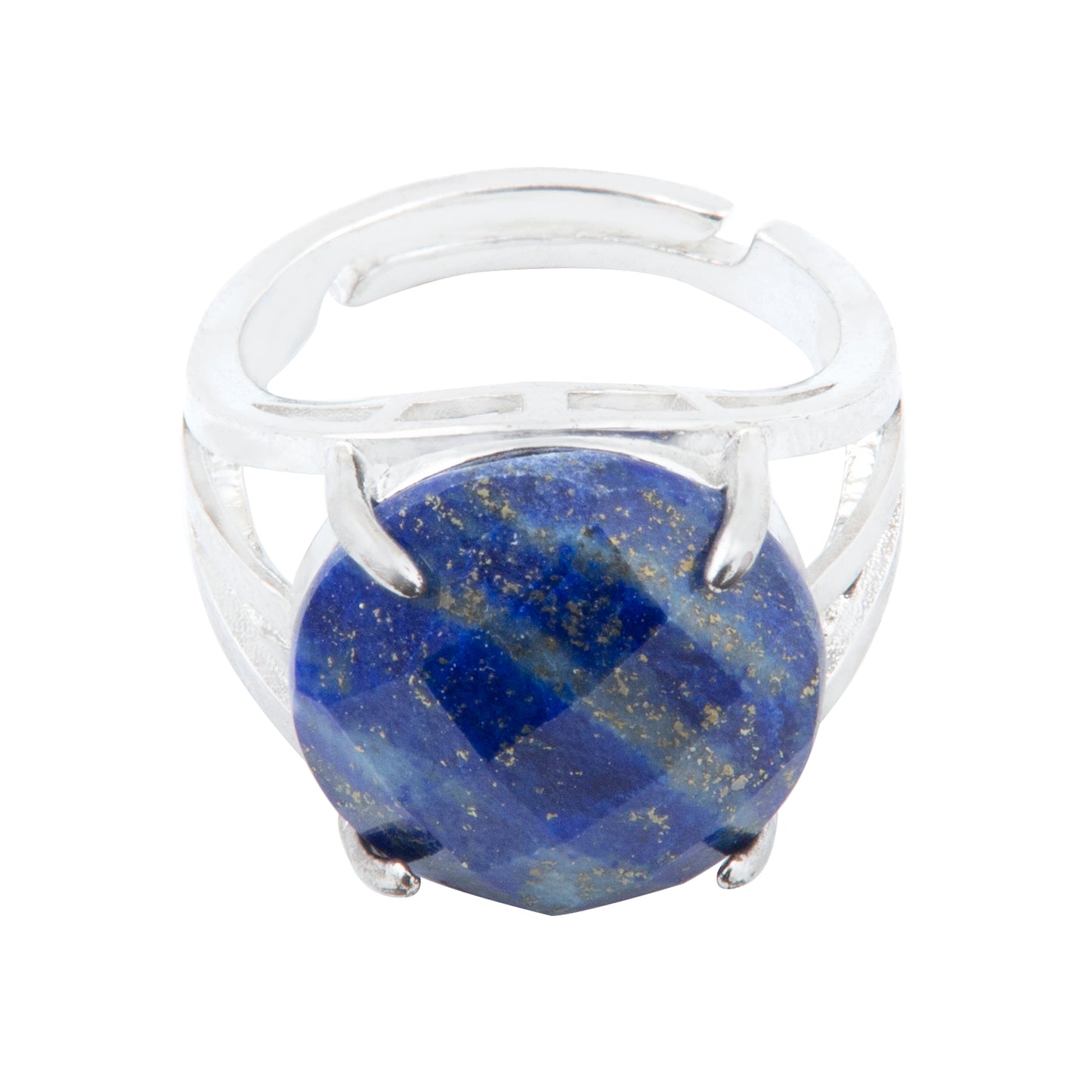 Natural Lapis Lazulli Crystal Round ring in metal with Adjustable Size For Men And Women