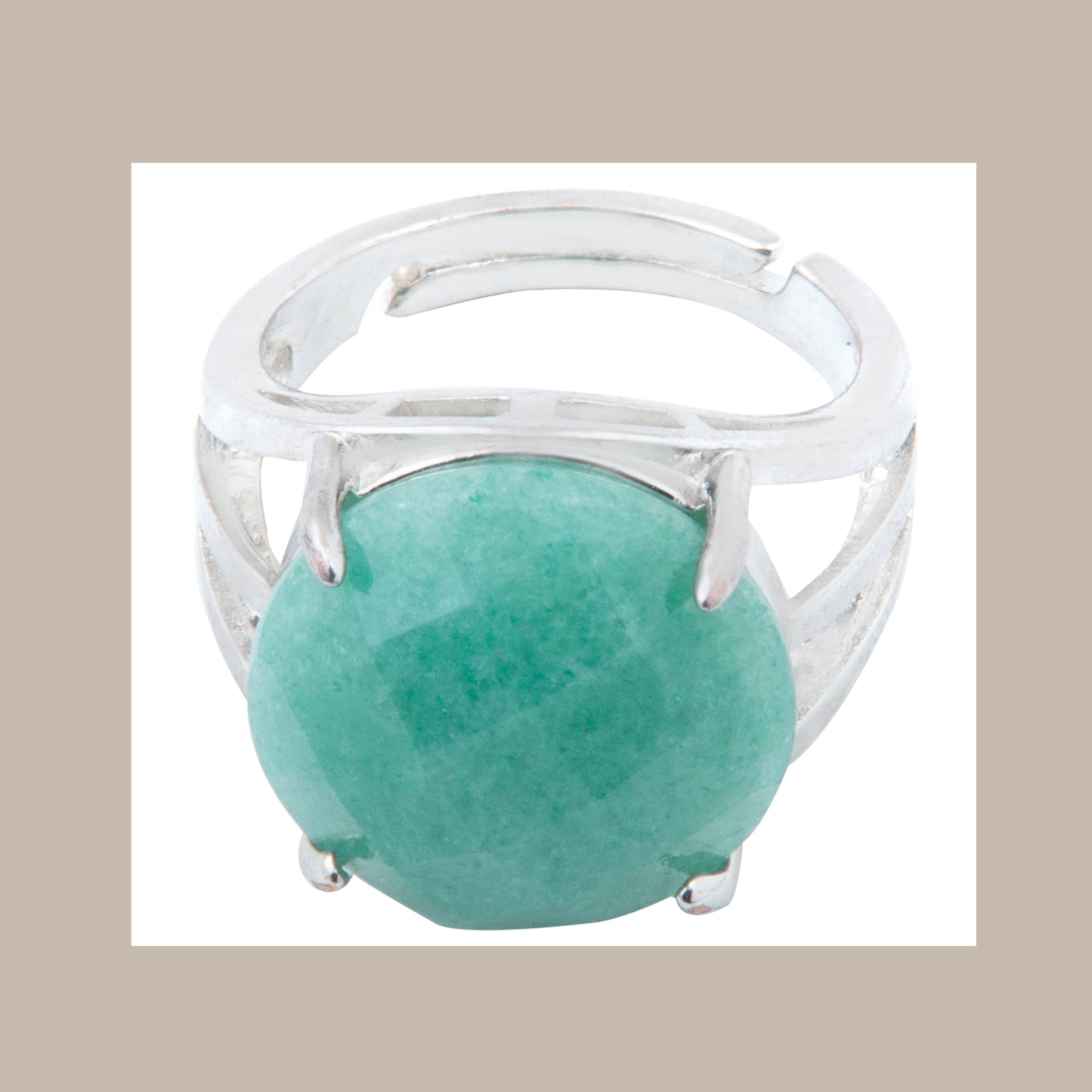 Natural Green Aventurine Crystal Round ring in metal with Adjustable Size For Men And Women