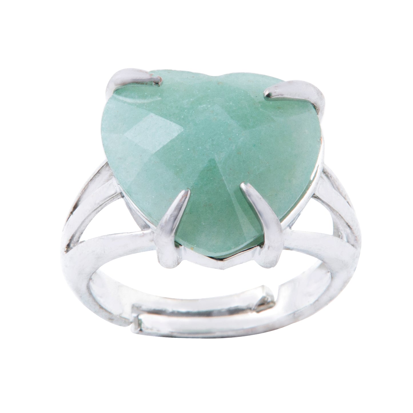Natural Green Aventurine Crystal Heart ring in metal with Adjustable Size For Men And Women