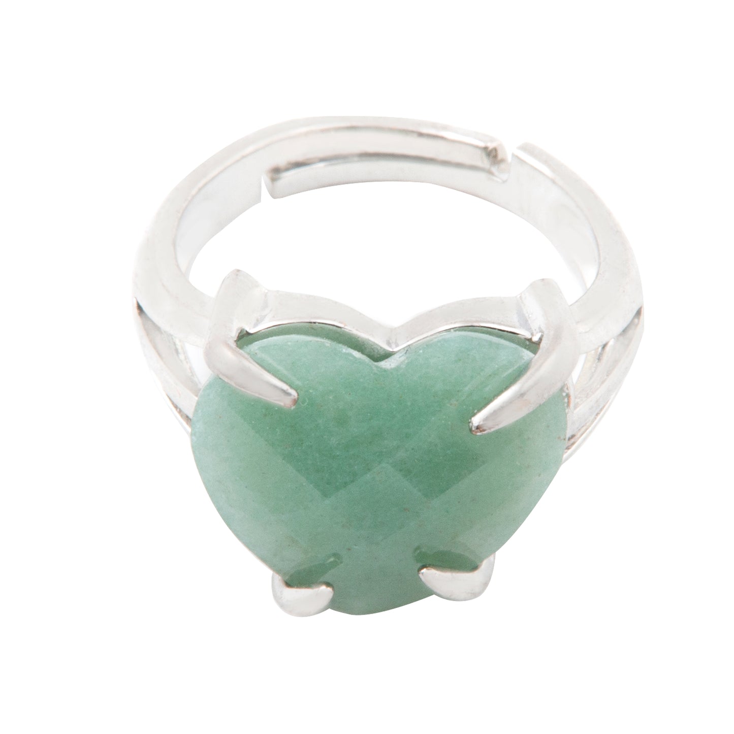 Natural Green Aventurine Crystal Heart ring in metal with Adjustable Size For Men And Women
