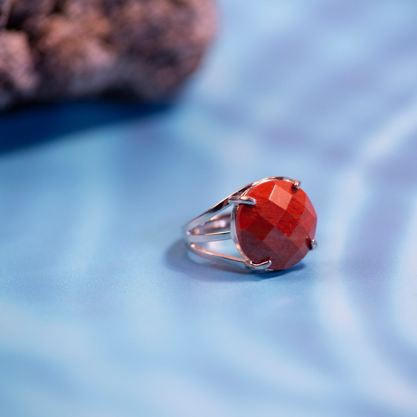 Natural Red Jasper Crystal Round ring in metal with Adjustable Size For Men And Women