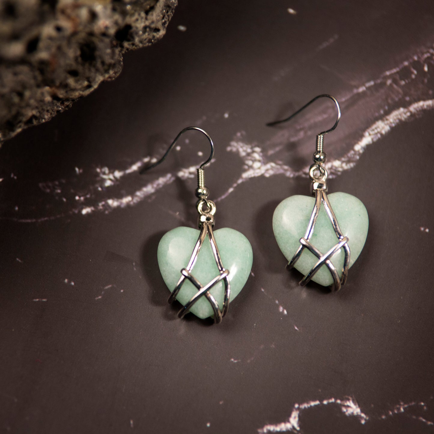 Natural Green Aventurine Crystal earring in metal for Women