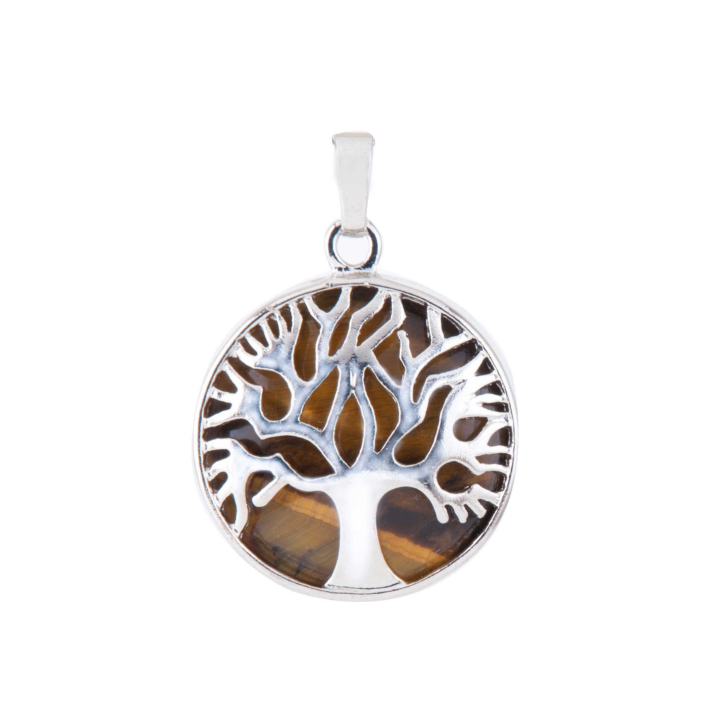 Natural Tigers Eye Wish fulfilling Tree Crystal Pendant in metal