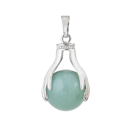Natural Green Aventurine Hand Crystal Pendant in metal