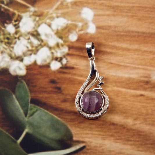 Natural Amethyst Round Crystal Pendant in metal