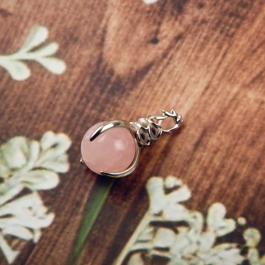 Natural Rose Quartz Ball Crystal Pendant in metal