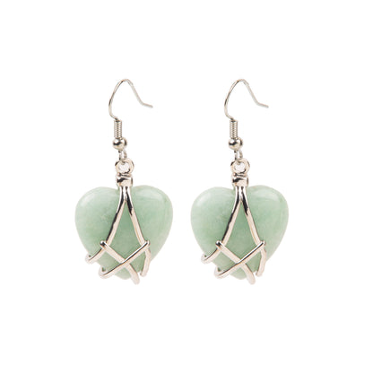 Natural Green Aventurine Crystal earring in metal for Women