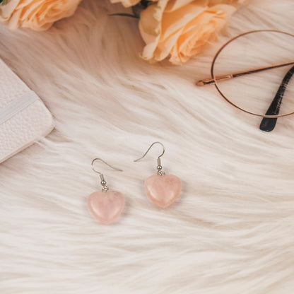 Natural Rose Quartz Crystal earring in metal for Women