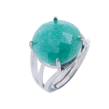 Natural Green Aventurine Crystal Round ring in metal with Adjustable Size For Men And Women