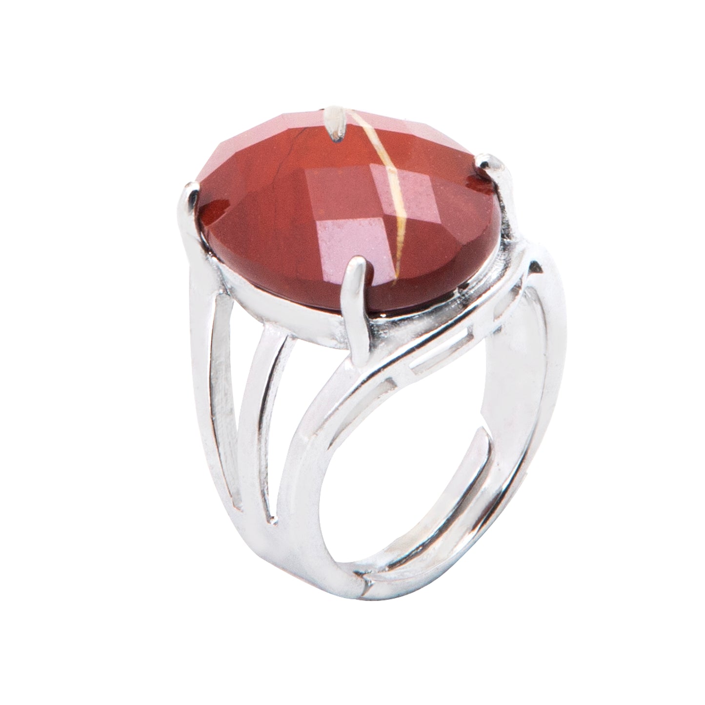 Natural Red Jasper Crystal Oval ring in metal with Adjustable Size For Men And Women