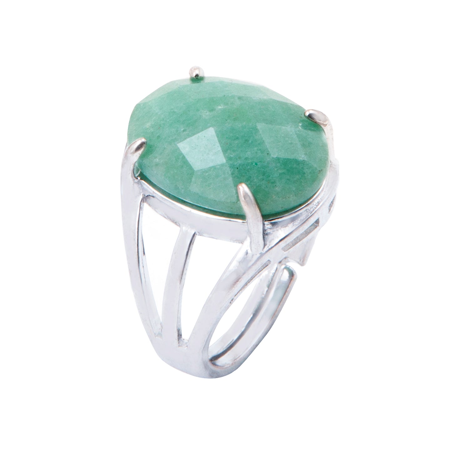 Natural Green Aventurine Crystal Oval ring in metal with Adjustable Size For Men And Women