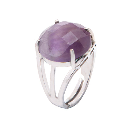 Natural Amethyst Crystal Round ring in metal with Adjustable Size For Men And Women