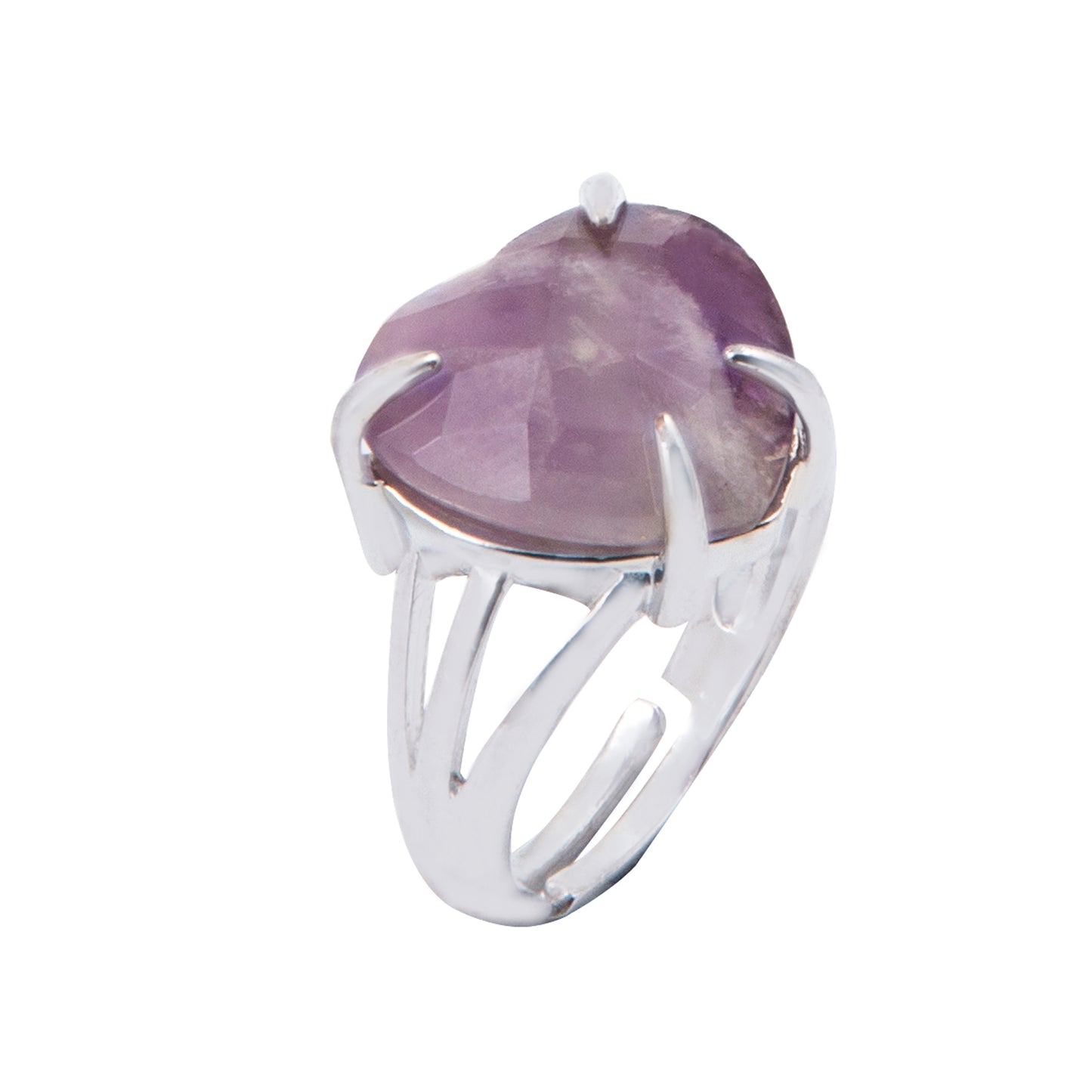 Natural Amethyst Crystal Heart ring in metal with Adjustable Size For Men And Women