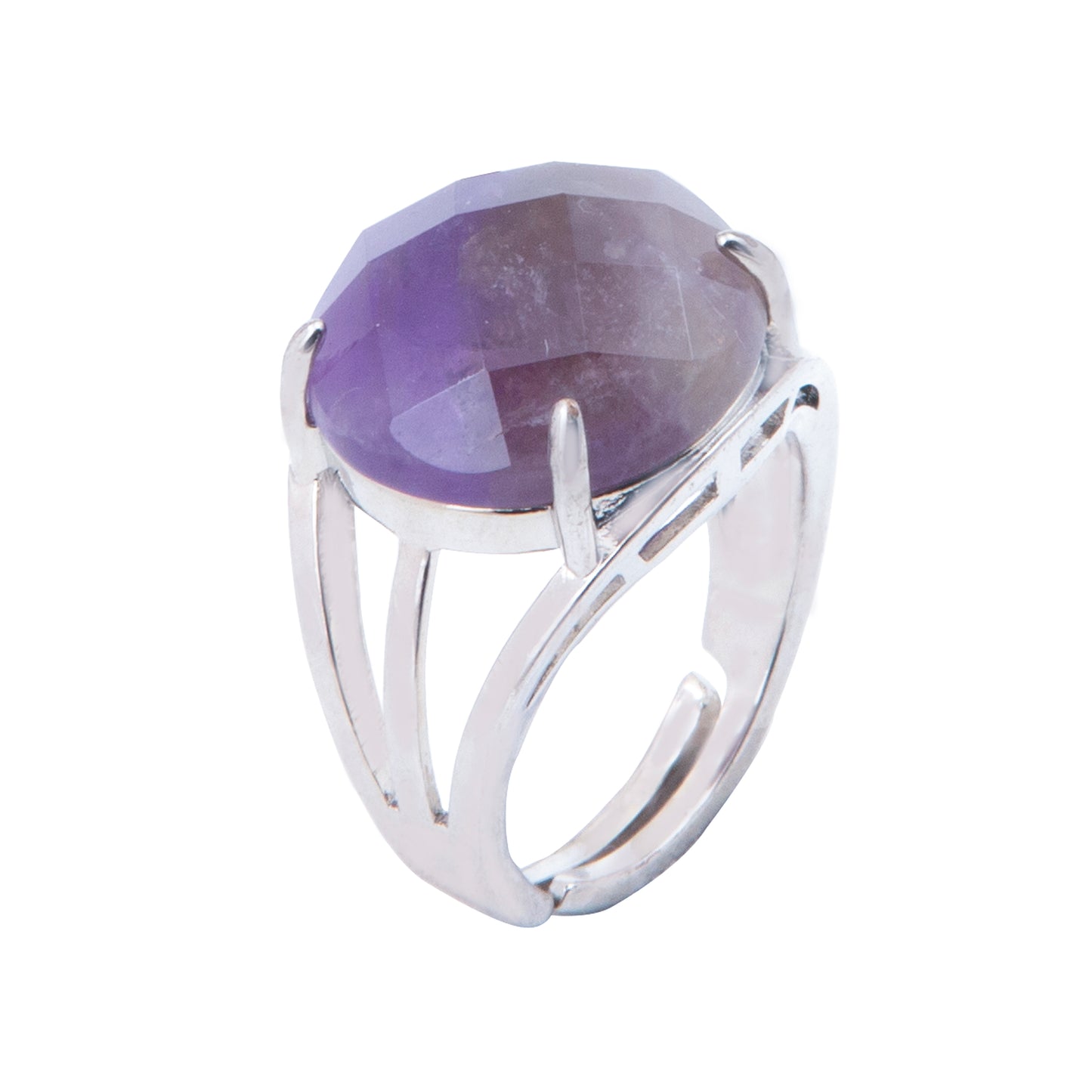 Natural Amethyst Crystal Round ring in metal with Adjustable Size For Men And Women