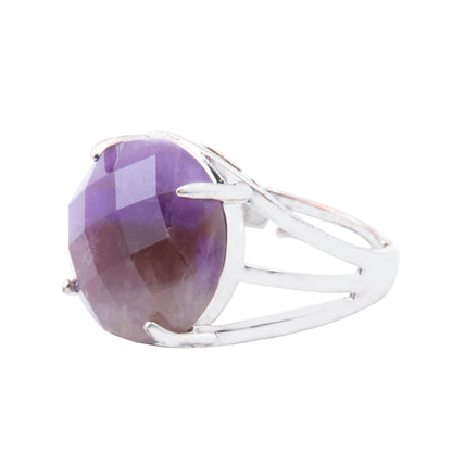 Natural Amethyst Crystal Round ring in metal with Adjustable Size For Men And Women