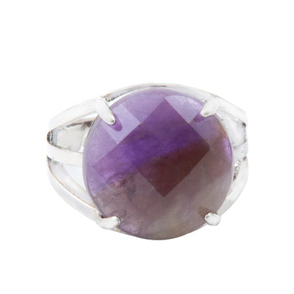 Natural Amethyst Crystal Round ring in metal with Adjustable Size For Men And Women