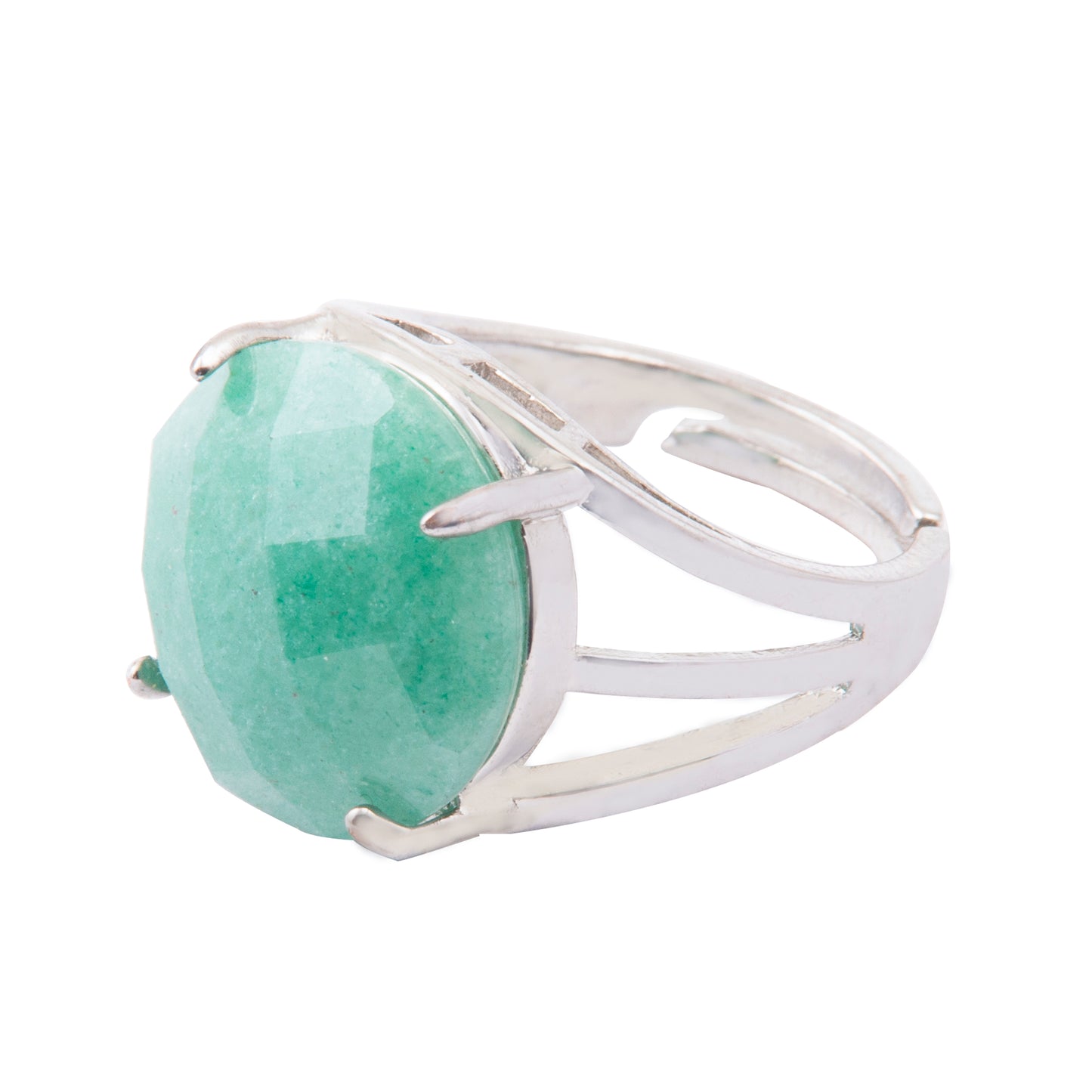 Natural Green Aventurine Crystal Round ring in metal with Adjustable Size For Men And Women