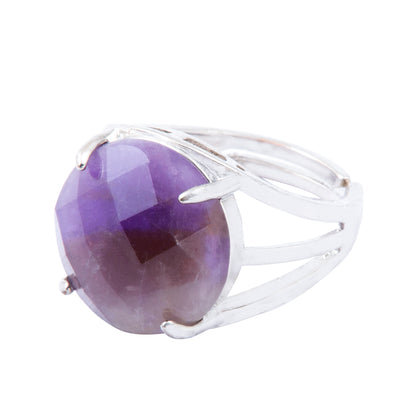 Natural Amethyst Crystal Round ring in metal with Adjustable Size For Men And Women