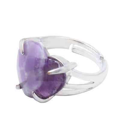Natural Amethyst Crystal Heart ring in metal with Adjustable Size For Men And Women