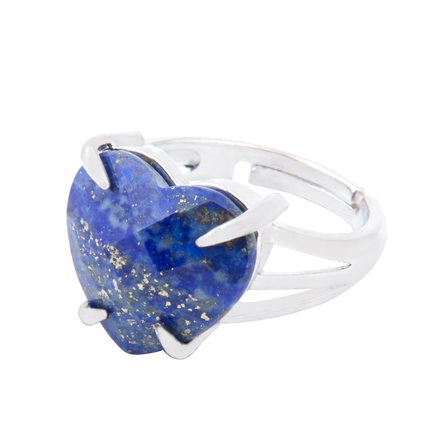Natural Lapis Lazulli Crystal Heart ring in metal with Adjustable Size For Men And Women