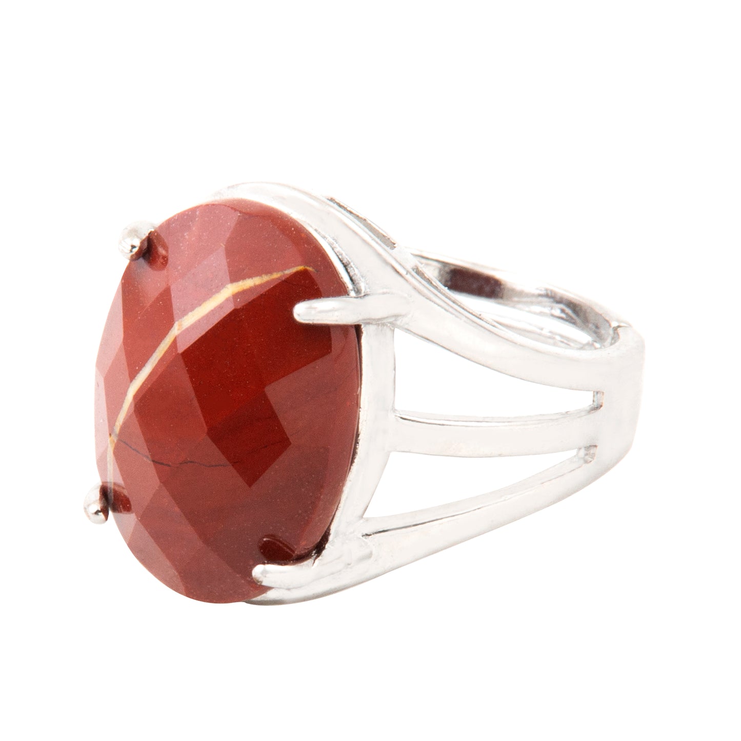 Natural Red Jasper Crystal Oval ring in metal with Adjustable Size For Men And Women