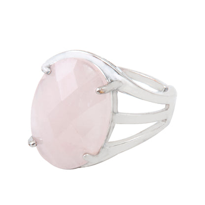 Natural Rose Quartz Crystal Oval ring in metal with Adjustable Size For Men And Women