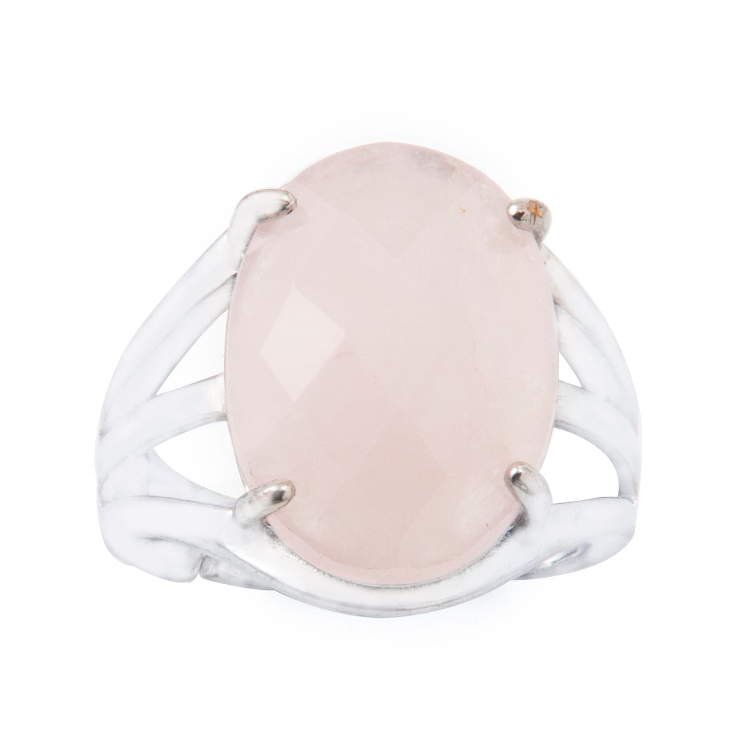 Natural Rose Quartz Crystal Oval ring in metal with Adjustable Size For Men And Women
