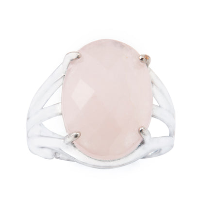 Natural Rose Quartz Crystal Oval ring in metal with Adjustable Size For Men And Women