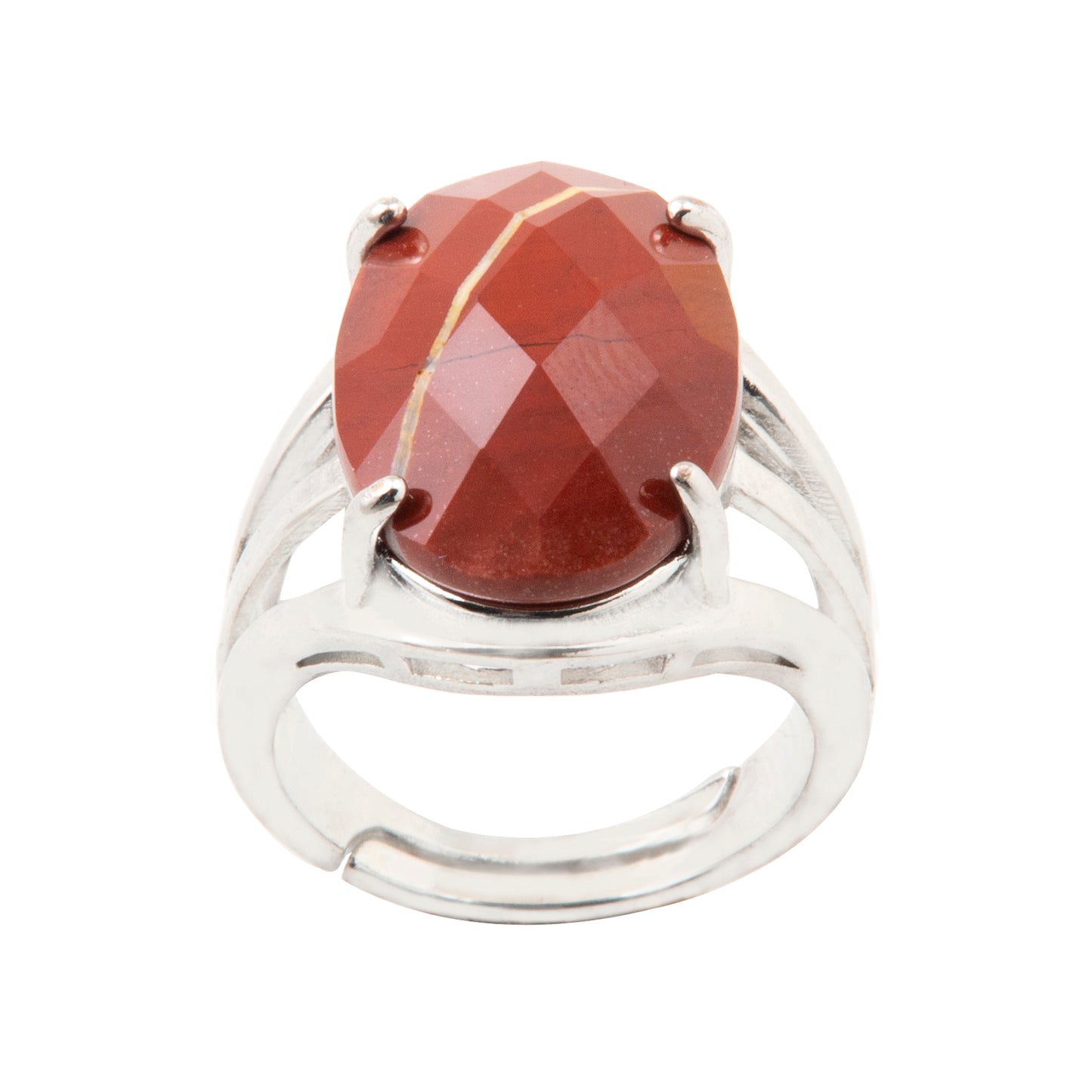 Natural Red Jasper Crystal Oval ring in metal with Adjustable Size For Men And Women