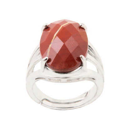 Natural Red Jasper Crystal Oval ring in metal with Adjustable Size For Men And Women