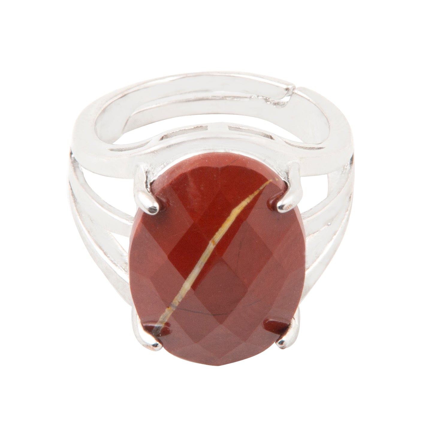 Natural Red Jasper Crystal Oval ring in metal with Adjustable Size For Men And Women