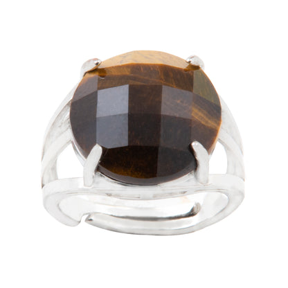 Natural Tigers Eye Crystal Round ring in metal with Adjustable Size For Men And Women