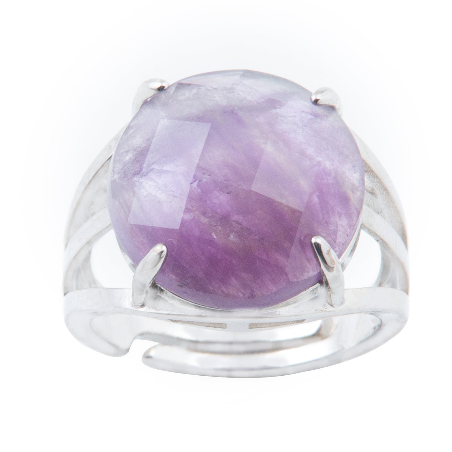 Natural Amethyst Crystal Round ring in metal with Adjustable Size For Men And Women