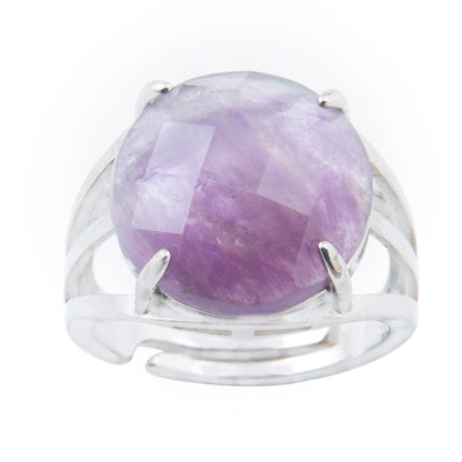 Natural Amethyst Crystal Round ring in metal with Adjustable Size For Men And Women